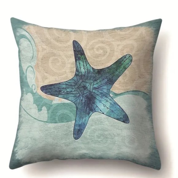 4 Pieces of Sea Crab Sea Horse Sea Turtle Sea Star Pillow Cover Accent 17x17 - Picture 3 of 5
